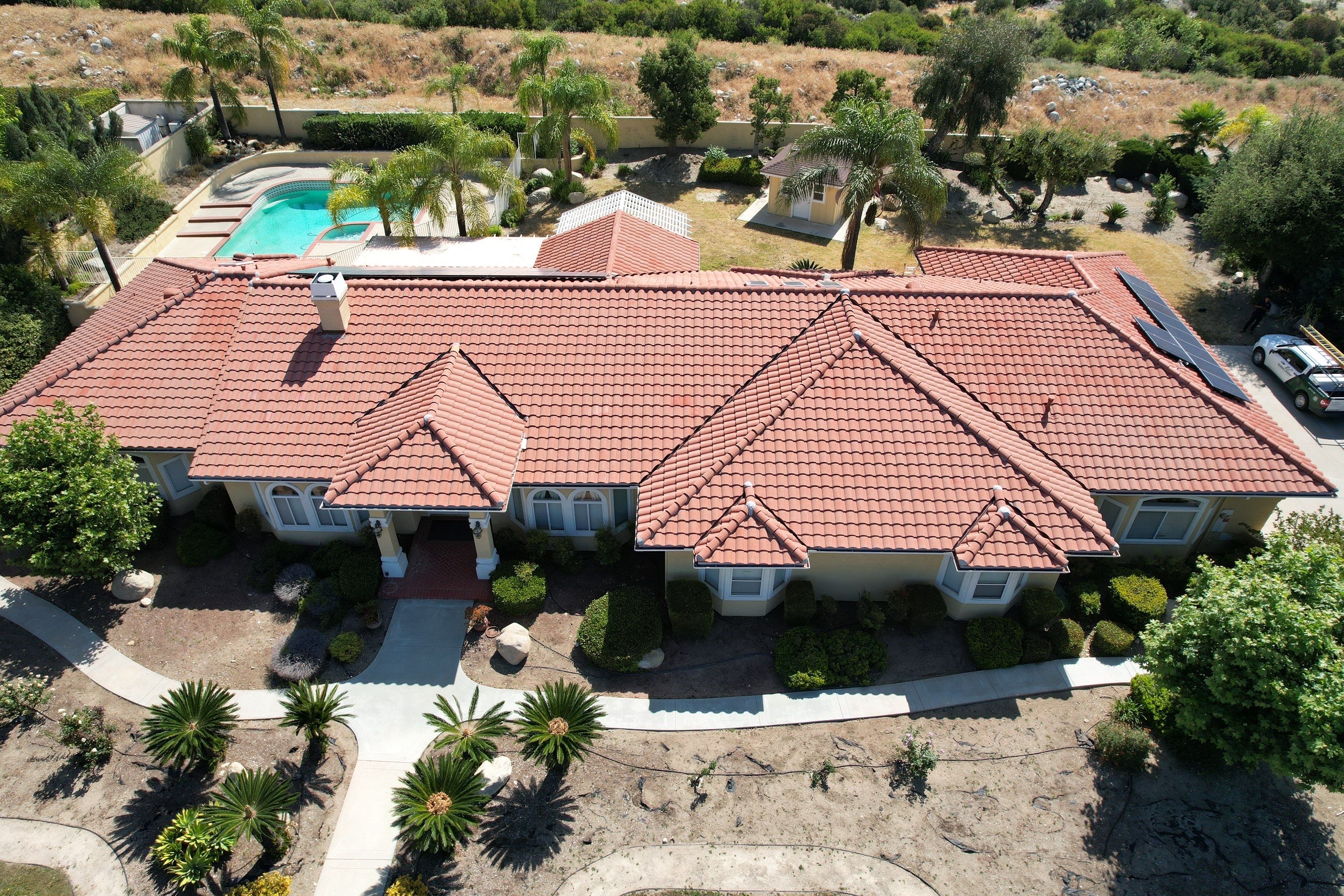 Clay tile roof on an Arcadia estate home by Green Ladder Roofing, a GAF Master Elite roofing contractor