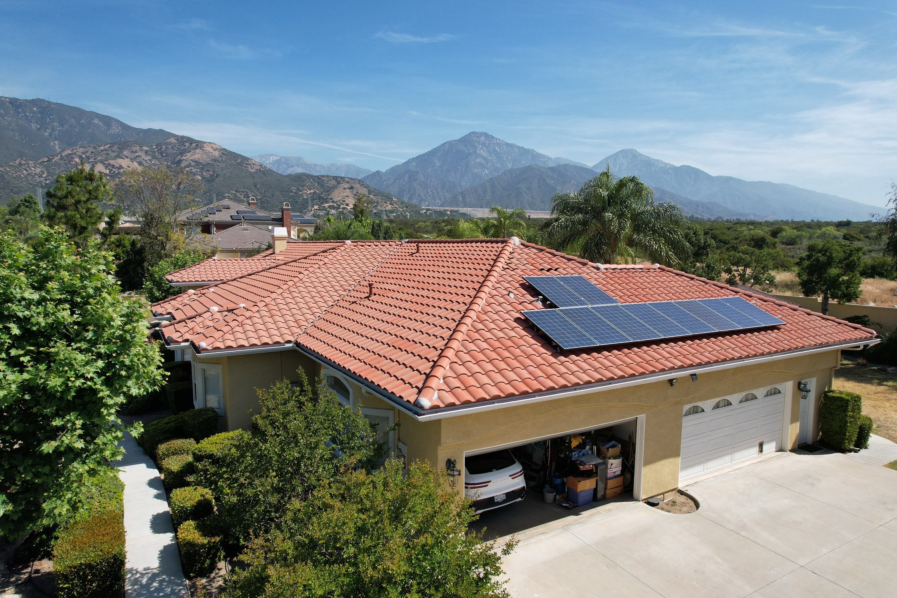 Clay tile roof with San Gabriel mountain views by Green Ladder Roofing, a GAF Master Elite roofing contractor