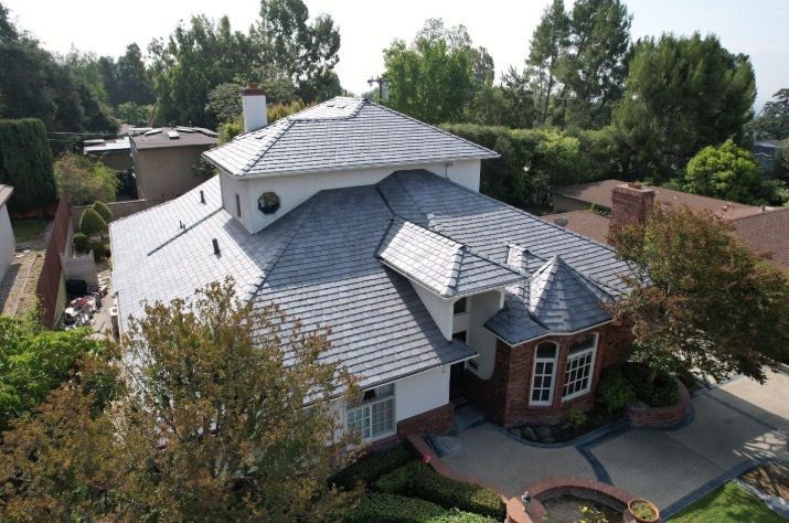 Synthetic slate roof installation by Green Ladder Roofing, a GAF Master Elite roofing contractor serving Sierra Madre, CA