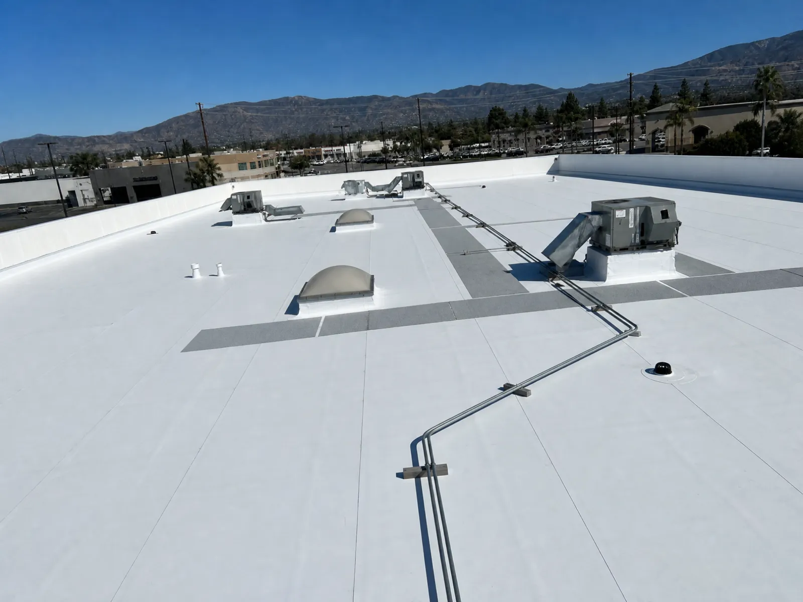 Commercial flat roof replacement in Arcadia, CA after Green Ladder Roofing completed the job